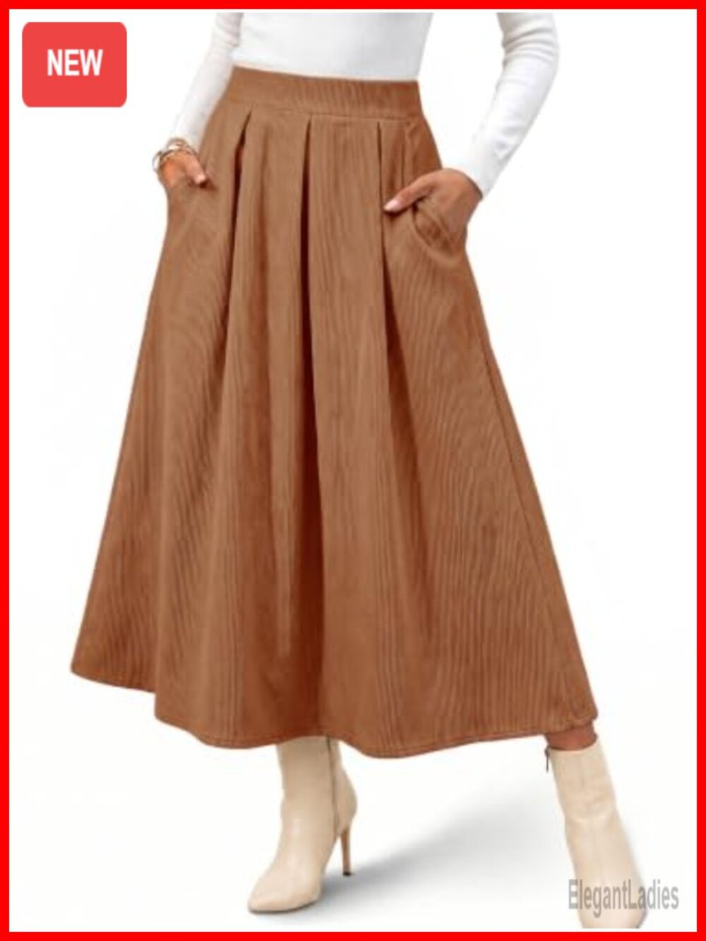 Corduroy Maxi Skirt High Waist A-Line Pleated Long Skirt
